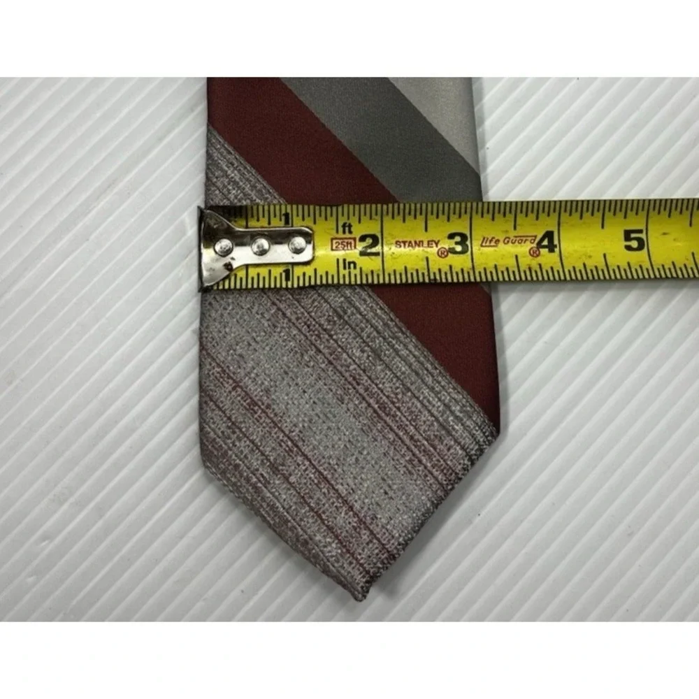Designer Collection Men's Necktie Striped Burgundy Gray Silver‎ Formal 3 Inch